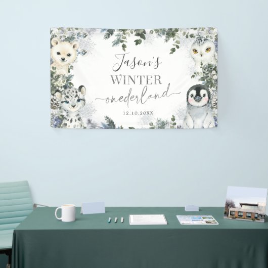 Arctic Animal Winter Onederland 1e verjaardag groo Spandoek (Beurs)