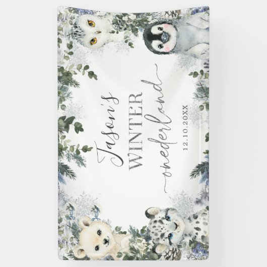 Arctic Animal Winter Onederland 1e verjaardag groo Spandoek (Verticaal)