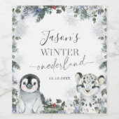 Arctic Animal Winter Onederland 1e verjaardag Wijn Etiket (Enkel label)