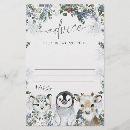 Arctic Animal Winter Onederland Baby shower Advies (Voorkant)