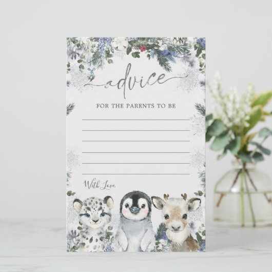 Arctic Animal Winter Onederland Baby shower Advies (Staand voorkant)