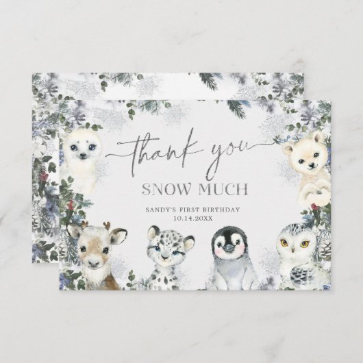 Arctic Animal Winter Onederland Eerste verjaardag Bedankkaart (Voorkant / Achterkant)