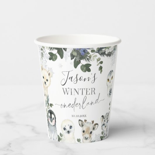 Arctic Animal Winter Onederland Eerste verjaardag Papieren Bekers (Achterkant)