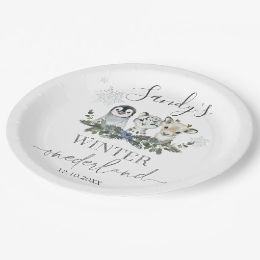 Arctic Animal Winter Onederland Eerste verjaardag Papieren Bordje (Gekanteld)