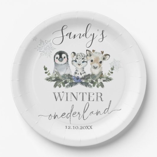 Arctic Animal Winter Onederland Eerste verjaardag Papieren Bordje (Voorkant)