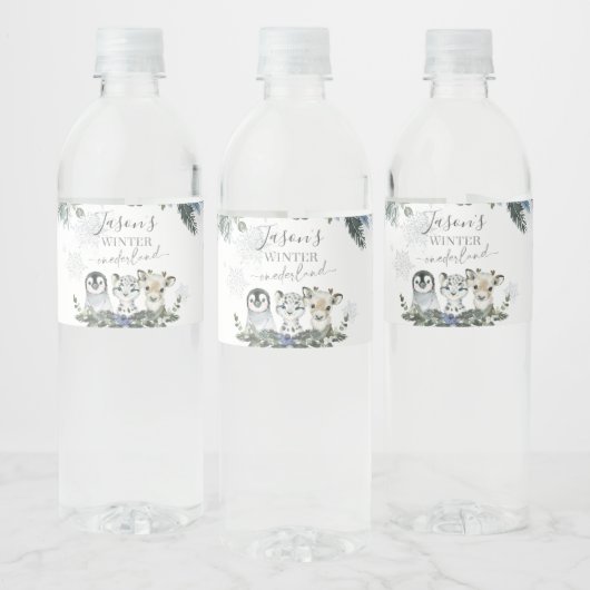 Arctic Animal Winter Onederland Eerste verjaardag Waterfles Etiket (Flessen)