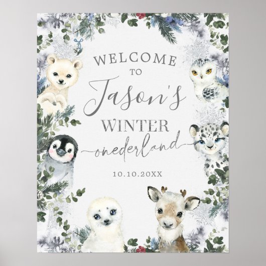 Arctic Animal Winter Onederland Verjaardag Welkom Poster (Voorkant)