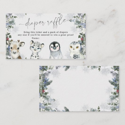 Arctic Animal Winter Wonderland Luier Raffle Informatiekaartje (Voorkant / Achterkant)