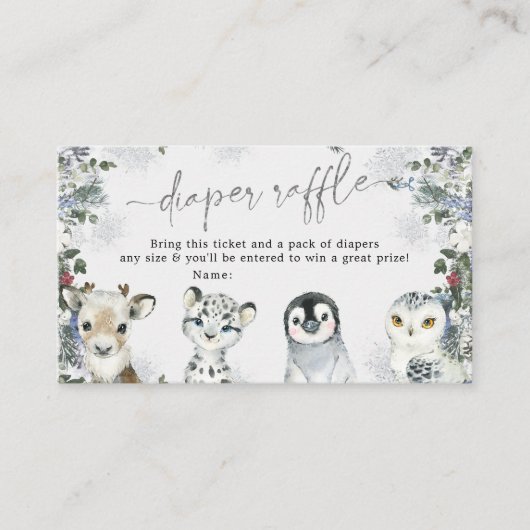 Arctic Animal Winter Wonderland Luier Raffle Informatiekaartje (Voorkant)