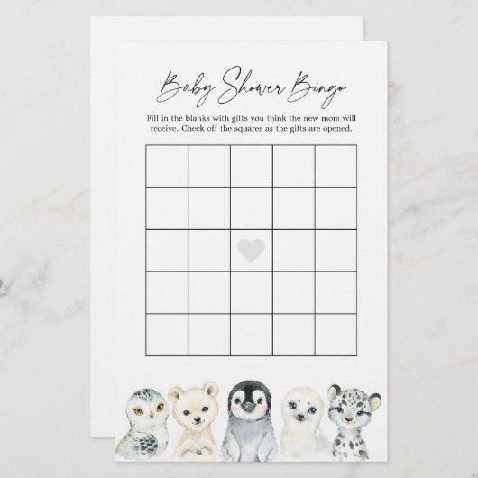 Arctic Animals Baby shower Bingo Game (Voorkant / Achterkant)
