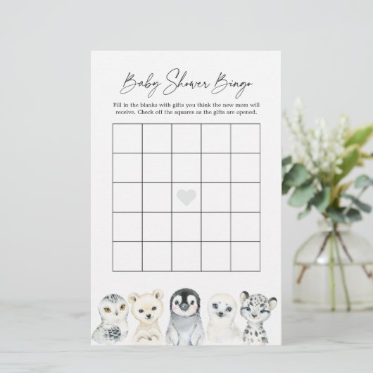 Arctic Animals Baby shower Bingo Game (Staand voorkant)