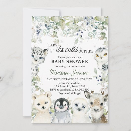 Arctic Animals Baby shower Kaart (Voorkant)