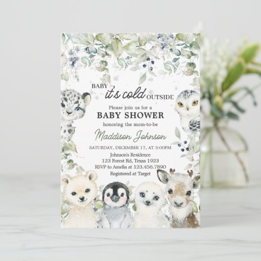 Arctic Animals Baby shower Kaart (Staand voorkant)