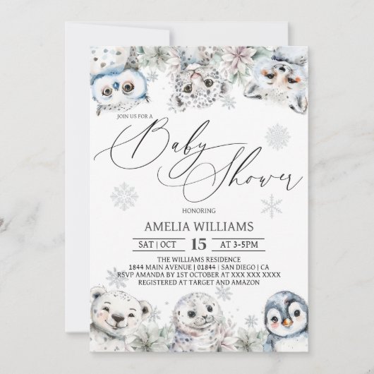 Arctic Animals Baby shower Kaart (Voorkant)