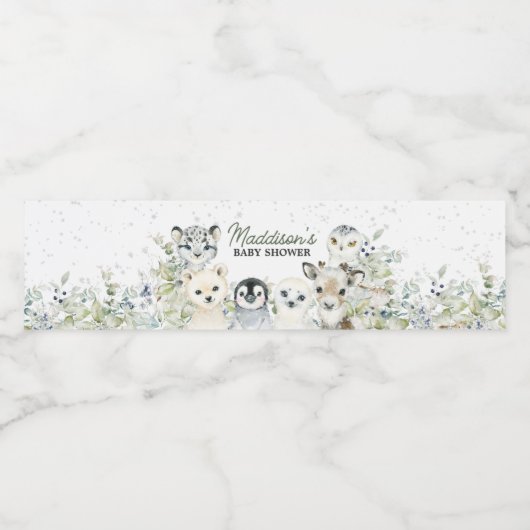Arctic Animals Baby shower Waterfles Etiket (Enkel label)