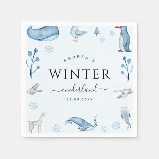 Arctic Animals Blauwe Winter Onederland servetten (Voorkant)