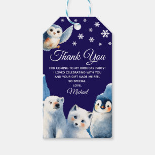 Arctic Animals Blue Winter Kids Verjaardag Dank u Cadeaulabel