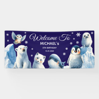 Arctic Animals Blue Winter Kinderen Verjaardag Wel Spandoek