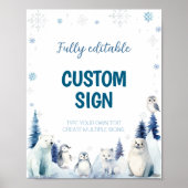 Arctic Animals Blue Winter Verjaardag Custom Sign Poster (Voorkant)