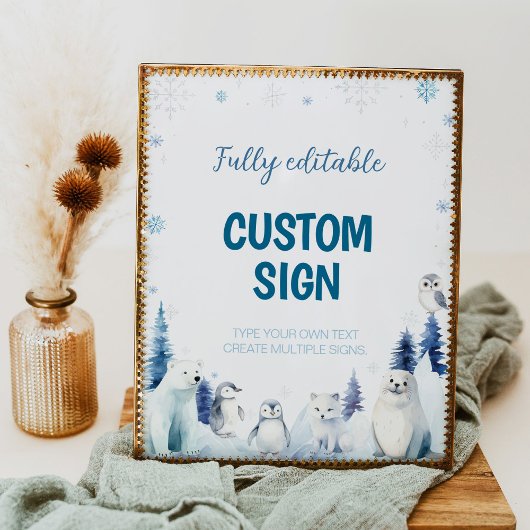 Arctic Animals Blue Winter Verjaardag Custom Sign Poster