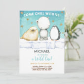 Arctic Animals Boy verjaardagsuitnodiging. Kaart (Staand voorkant)