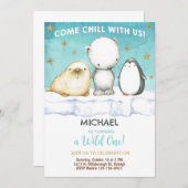 Arctic Animals Boy verjaardagsuitnodiging. Kaart (Voorkant / Achterkant)