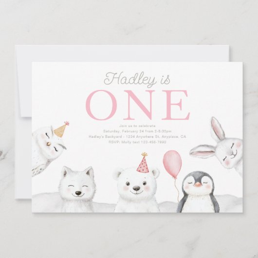 Arctic Animals eerste verjaardag uitnodiging (Voorkant)