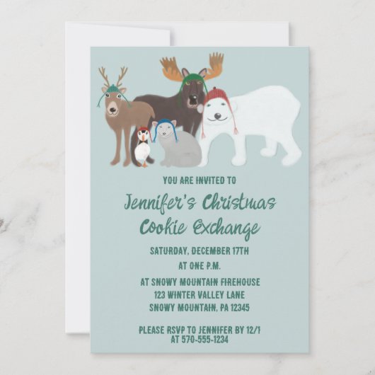 Arctic Animals in Winter Petten Kerstfeest Kaart (Voorkant)