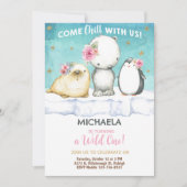 Arctic Animals meisje verjaardag uit te nodigen. Kaart (Voorkant)