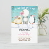 Arctic Animals meisje verjaardag uit te nodigen. Kaart (Staand voorkant)