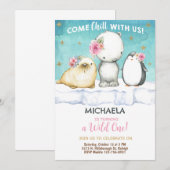 Arctic Animals meisje verjaardag uit te nodigen. Kaart (Voorkant / Achterkant)