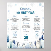Arctic Animals Winter 1st Verjaardag Party Mijlpaa Poster (Voorkant)