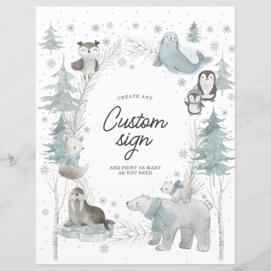 Arctic Animals Winter Baby shower Custom Sign (Voorkant)
