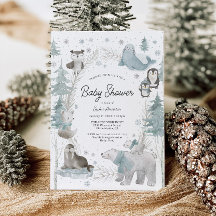 Arctic Animals Winter Baby shower Invitation Kaart