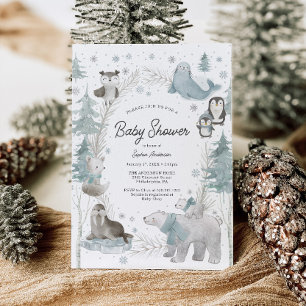 Arctic Animals Winter Baby shower Invitation Kaart