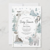 Arctic Animals Winter Baby shower Invitation Kaart (Voorkant)
