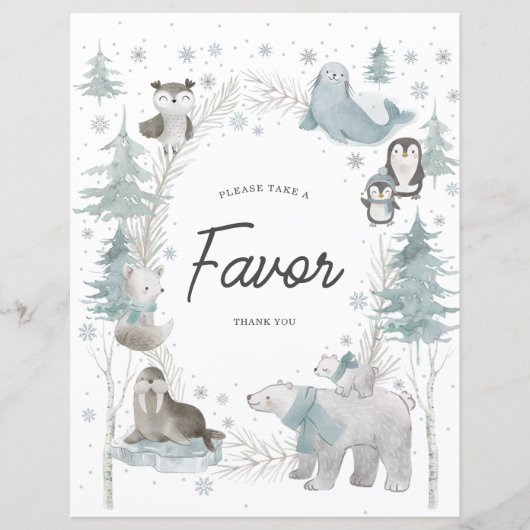 Arctic Animals Winter Baby shower voorkeursbord (Voorkant)