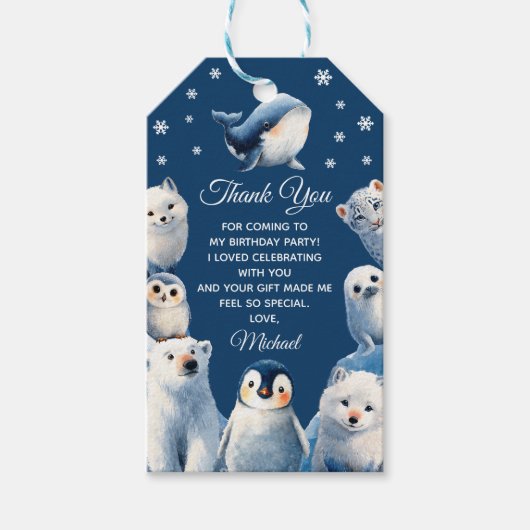 Arctic Animals Winter Kids' Birthday Thank You Cadeaulabel (Voorkant)