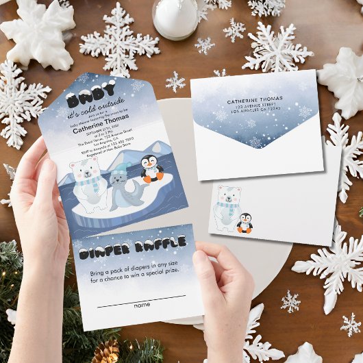 Arctic Animals Winter Wonderland Baby shower All In One Uitnodiging