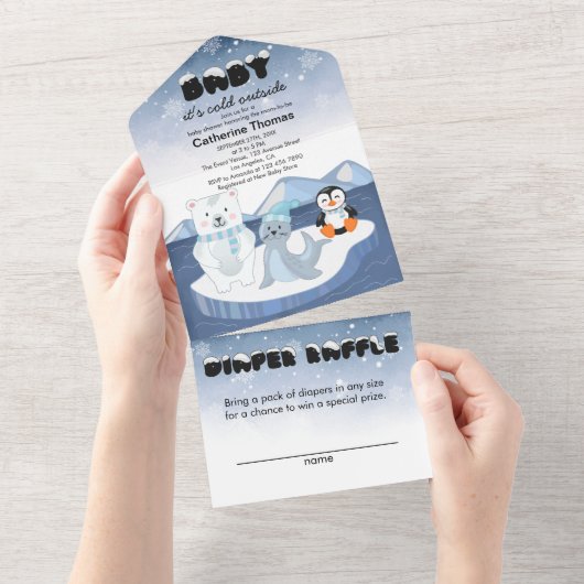 Arctic Animals Winter Wonderland Baby shower All In One Uitnodiging (Afscheurbaar)