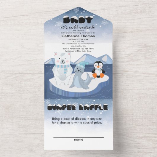 Arctic Animals Winter Wonderland Baby shower All In One Uitnodiging (Binnen)