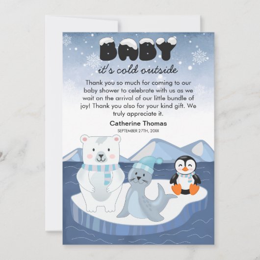 Arctic Animals Winter Wonderland Baby shower Bedankkaart (Voorkant)