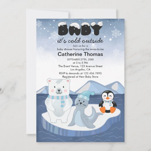 Arctic Animals Winter Wonderland Baby shower Kaart (Voorkant)