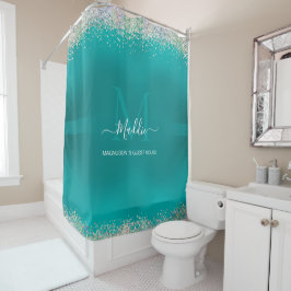 Arctic Aqua glittery glazen blauwgroen metalen mon Douchegordijn