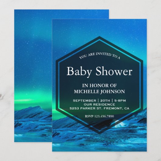 Arctic Aurora Northern Lights Baby shower Kaart (Voorkant / Achterkant)