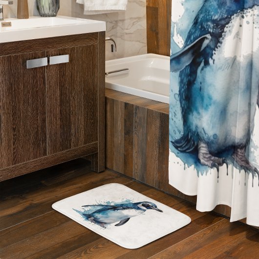 Arctic Azure Waterverf Penguin Badmat