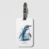 Arctic Azure Waterverf Penguin, op maat Bagagelabel (Voorkant (verticaal))