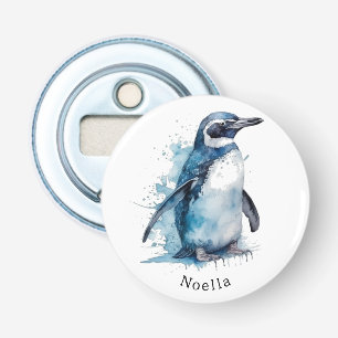 Arctic Azure Waterverf Penguin, op maat Button Flesopener