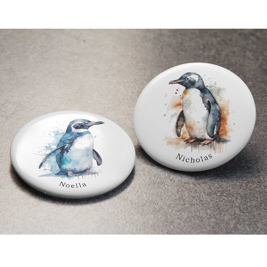 Arctic Azure Waterverf Penguin, op maat Button Flesopener
