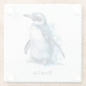 Arctic Azure Waterverf Penguin, op maat Glazen Onderzetter (Achterkant)